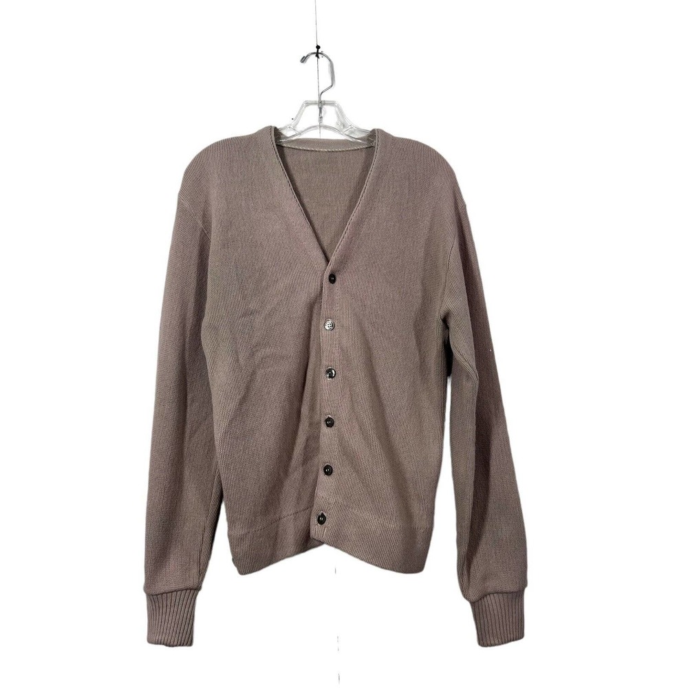 Vintage Grunge Mens Sweater Cardigan V-Neck Acrylic Grandpa SZ M Tan